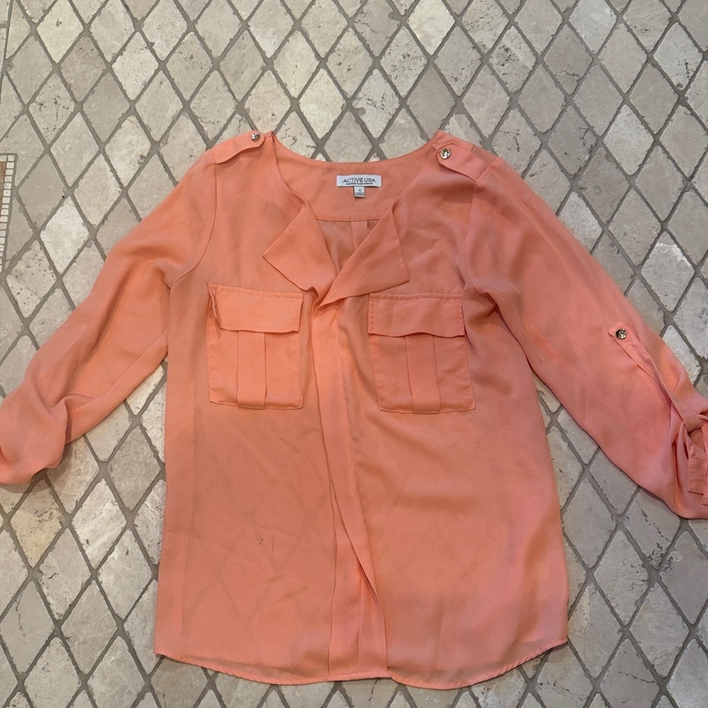 Active USA Coral Button-Up Blouse